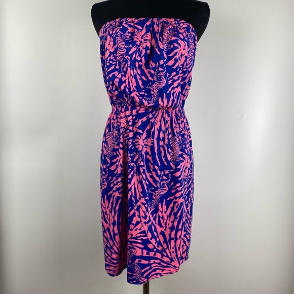 Lilly Pulitzer Windsor Strapless Mini Dress Pink Blue Pima Cotton Womens Sz XS - Picture 3 of 11